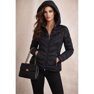 Michael Michael Kors Puffer Jacket Womens XXS Black Minimalist Athleisure Travel